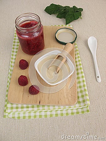 Vegan raspberry jam and agar agar Stock Photo