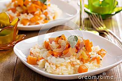 Vegan risotto with butternut squash Stock Photo