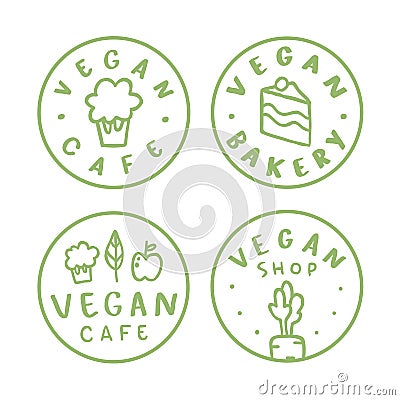 Vegan round badges. Vector Illustration