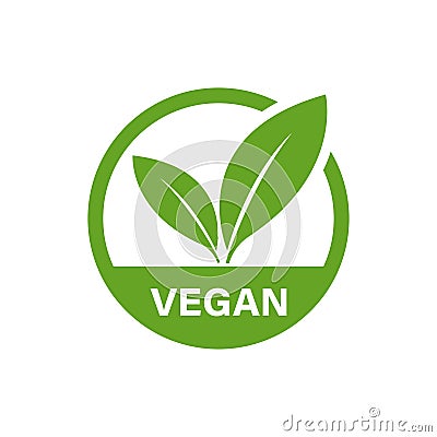 Vegan round icon. Green organic isolated logo food industry. Vector Vector Illustration