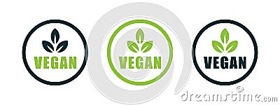 Vegan round icons. Vegan badges or labels. Natural and organic products. Vector scalable graphics Vector Illustration