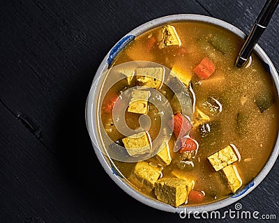 Vegan Soup on a Black Background Stock Photo