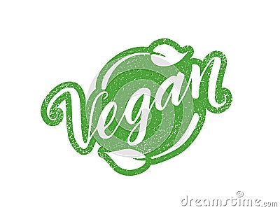 Vegan stamp with hand drawn lettering isolated on white Vector Illustration