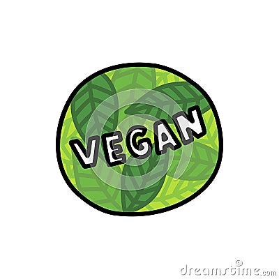 Vegan sticker doodle icon, vector color line illustration Vector Illustration
