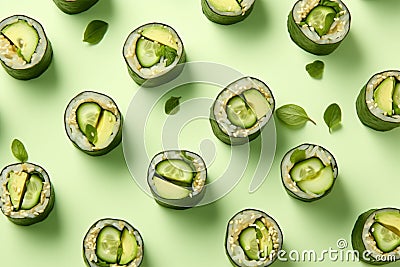 Vegan sushi maki rolls with cucumber and avocado Stock Photo