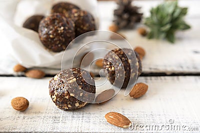 Vegan sweet delicious almond cocoa balls healthy and tasty food Stock Photo