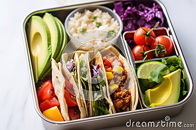 vegan taco packed in a lunchbox Stock Photo