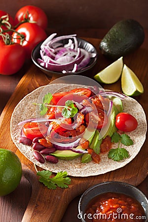 Vegan taco with vegetable, kidney beans and salsa Stock Photo