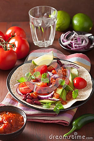 Vegan taco with vegetable, kidney beans and salsa Stock Photo