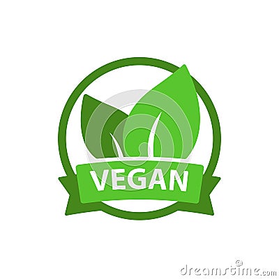 Vegan vector icon, eco bio logo, veggie stamp, natural product sign, flat design illustration isolated on white, green leaf Vector Illustration