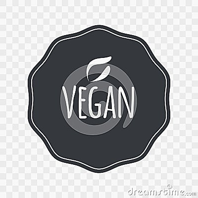 Vegan vector icon. Gray white isolated sign on transparent background. Symbol for food, product, sticker, label, healthy eating, Vector Illustration