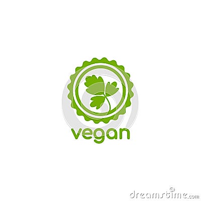 Vegan, veggie product label. Green leaves in circle icon Cartoon Illustration