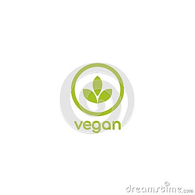 Vegan, veggie product label. Green leaves in circle icon Cartoon Illustration