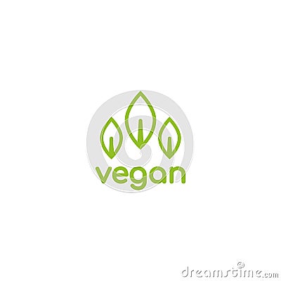 Vegan, veggie product label. Green leaves veggie icon. Healthy, eco, organic, vegetal, raw food logo Vector Illustration