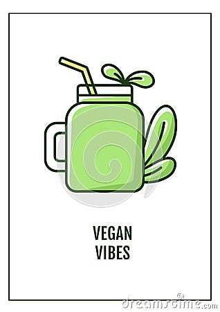 Vegan vibes greeting card with color icon element Vector Illustration