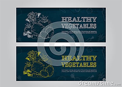 Vegetable banners with mature culture. Vector cabbage, tomato, potatoes, carrots Vector Illustration