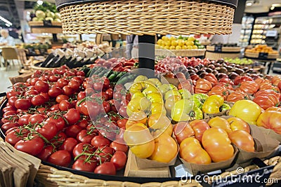 Vegetable basket in a shop, carefully placed and tidy Stock Photo