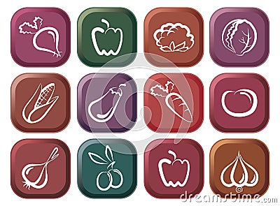 Vegetable buttons Simple images of vegetables on Vector Illustration