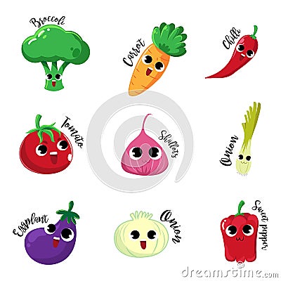 Vegetable cartoon emotion friendly and happy smile Vector Illustration