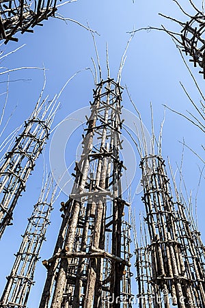 The Vegetable Cathedral in Lodi, Italy, made up 108 wooden columns among which an oak tree has been planted Stock Photo