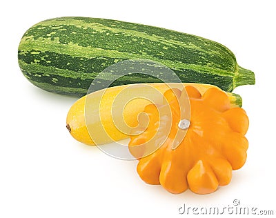 Vegetable composition: squash, marrow, patisson on white background. Stock Photo