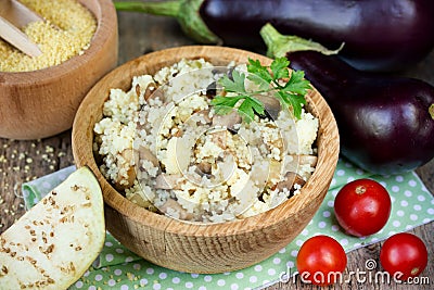 Vegetable couscous , eggplant couscous , crumbly cous cous with Stock Photo