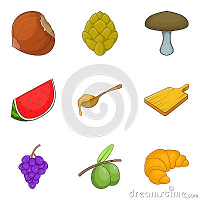 Vegetable diet icons set, cartoon style Vector Illustration