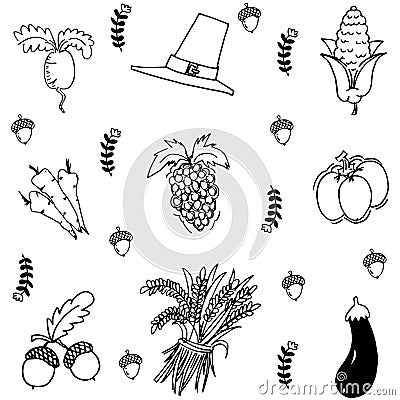 Vegetable in doodle Thanksgiving Vector Illustration