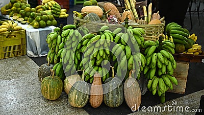 vegetable fair bananas pumpkins vegetables vegetables natural plantation Stock Photo