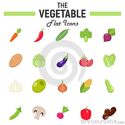 Vegetable flat icon set, food symbols collection Vector Illustration
