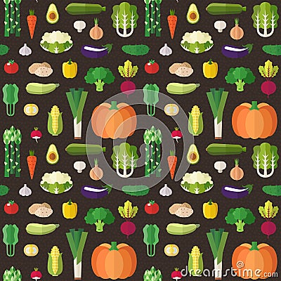 Vegetable flat style big vector seamless pattern. Vector Illustration