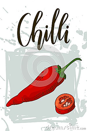 Vegetable food banner. Chilli sketch. Organic food poster. Vector illustration Vector Illustration