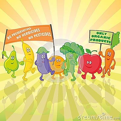 Vegetable and fruit characters parade Vector Illustration