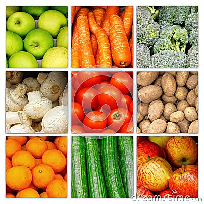 Vegetable fruit nutrition collage Stock Photo