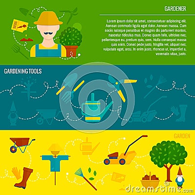 Vegetable garden horizontal banners flat Vector Illustration