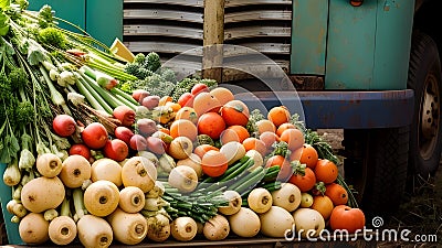 vegetable harvest in front of the old truck Stock Photo