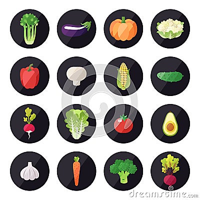 Vegetable icons vector set. Modern flat design. Multicolored. Vector Illustration