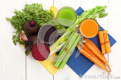 Vegetable juice with carrot beet and celery Stock Photo