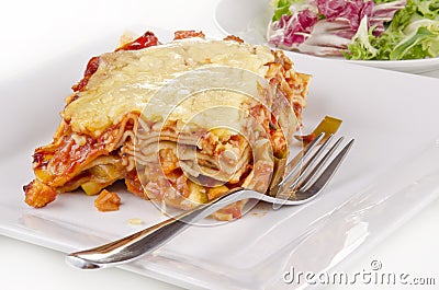 Vegetable lasagna with a fork Stock Photo