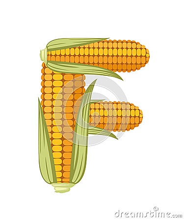 Vegetable letter F corn style cartoon vegetable design flat vector illustration isolated on white background Cartoon Illustration