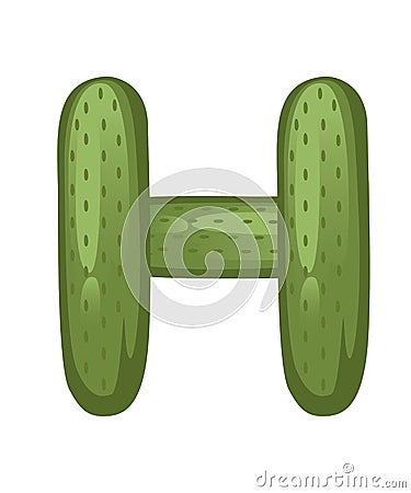 Vegetable letter H cucumber style cartoon vegetable design flat vector illustration isolated on white background Cartoon Illustration
