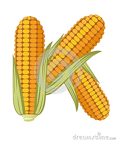 Vegetable letter K corn style cartoon vegetable design flat vector illustration isolated on white background Cartoon Illustration
