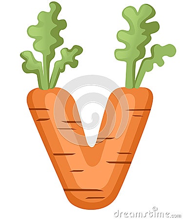 Vegetable letter V carrot style cartoon vegetable design flat vector illustration isolated on white background Cartoon Illustration