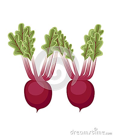 Vegetable letter W radish style cartoon vegetable design flat vector illustration isolated on white background Cartoon Illustration