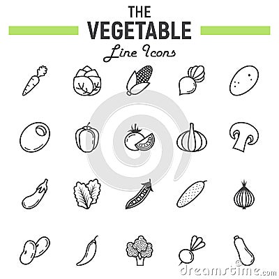 Vegetable line icon set, food symbols collection Vector Illustration