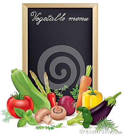 Vegetable menu board and vegetables Vector Illustration