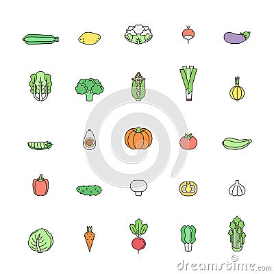 Vegetable multicolored icon set. Clean and simple outline design Vector Illustration