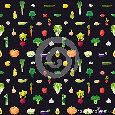 Vegetable multicolored seamless vector pattern. Modern flat design. Vector Illustration