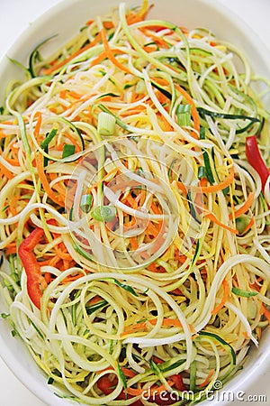 Vegetable noodles closeup vertical Stock Photo