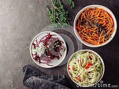 Vegetable noodles salads ideas recipe Stock Photo